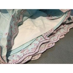 Simply Shabby Chic Baby Cribskirt Dust Ruffle Pale Blue /Pink Embroidery HTF New